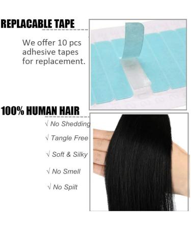 Elailite 20pcs Tape In Extensions - Real Remy Human Hair 60cm 50g Invisible Hair Extensions #01 Pechschwarz | Shop Now for International Shipping - Buy Online on GoSupps.com