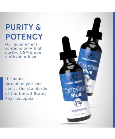 Methylene Blue 1% Compass Lab | USP-Grade Methylthioninium Chloride Liquid | 50ml Glass Dropper | Brain & Cognitive Health Dietary Supplement - Buy Online on GoSupps.com