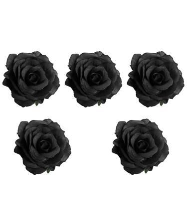 5Pcs Hair Clips Rose Hairpin Pin Up Rose Brooch Pins Bridal Fabric Rose Hair Accessories Wedding Accessories 10Cm (Black)