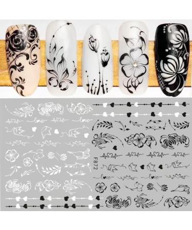 Spring Flower Nail Art Stickers Decals - 10 Self-Adhesive Sheets | Black & White Blossom Design for Nail Decoration Supplies - Buy Online on GoSupps.com