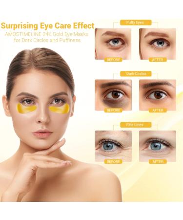 24K Gold Eye Masks - Reduce Dark Circles & Puffiness | Anti-Aging Under Eye Patches with Collagen Aloe Vera & Hyaluronic Acid (6 Pairs - Buy Online on GoSupps.com