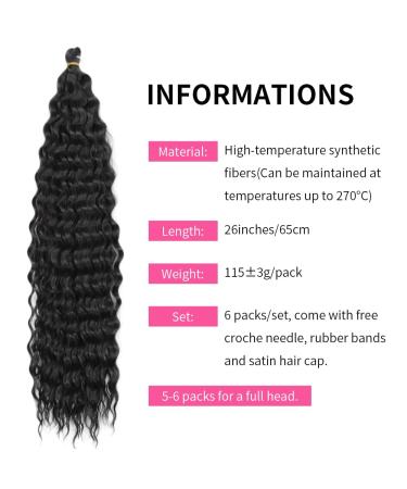 DSoar 26-inch Deep Twist Crochet Hair Ocean Wave - 3 Pack Curly Bohemian Braids & Synthetic Extensions for Women & Girls | 1B Color - Buy Online on GoSupps.com