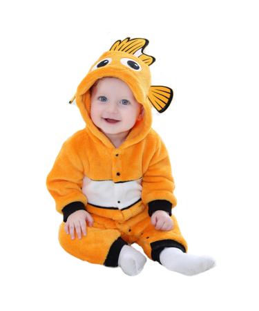 Doladola Unisex Baby Spring Autumn Animal Romper Baby Boys Girls Flannel One Piece Pyjamas 3-6 Months Clown Fish