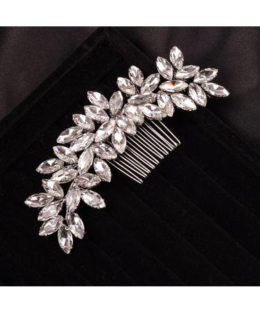 Teyglen Simple Full Rhinestones Bride Wedding Hair Comb Crystal Hair Pieces Luxurious Hair Accessories for Bride Bridal Side Hair Combs for Women Bride Girls (Silver)