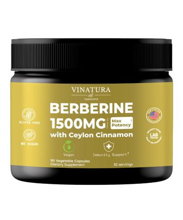 VINATURA Berberine 1500mg - Berberine Supplement with Ceylon Cinnamon Max Potency Berberine HCL - 90 Capsules