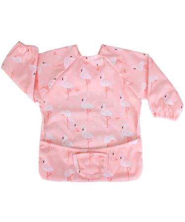 Luxja Baby Waterproof Sleeved Bib Long Sleeve Bib for Toddler (6-24 Months) (1 Sleeved bib Flamingo) One Size Flamingo