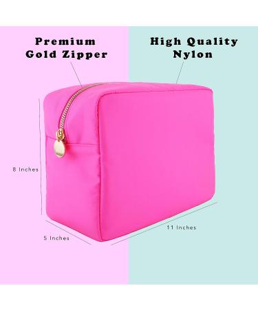 DANCOUR Large Pink Makeup Bag & Toiletry Organizer for Women - Nylon Cosmetic Pouch, Travel-Friendly, Preppy Style - Hot Pink Makeup Storage for Girls - Buy Online on GoSupps.com