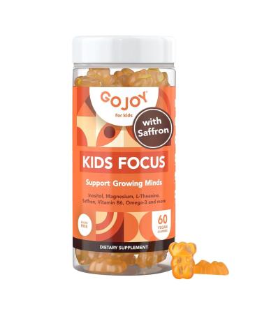 GOJOY NATURALS Kids Focus Gummies - 7-in-1 Focus & Attention Supplement for Kids & Teens w/Saffron Extract Magnesium Glycinate L-Theanine Inositol & More - Vegan Gluten & Sugar-Free Non-GMO