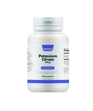 Teresa Supplements Potassium Citrate 99 mg Supports Electrolyte Balance and Normal pH* Essential Mineral 180 Veg Capsules