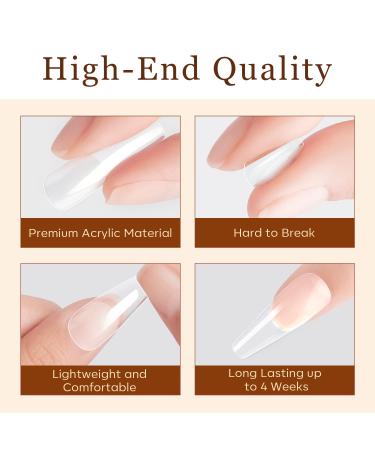 Modelones 500 Piece Transparent Nail Tips - Coffin Ballerina PMMA Resin for Gel Nail Art - 10 Sizes Pre-Buffed Long Artificial Nails - Perfect for DIY Designs - Buy Online on GoSupps.com