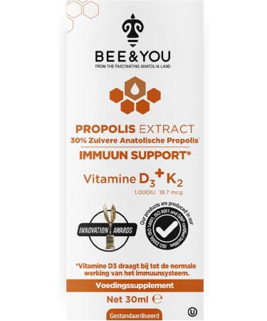 BEE and You 100% Natural Propolis Extract | Vitamin D3 K2 High Potency Immune Support Supplement Antioxidants Natural Detox Keto Paleo Gluten-Free | 1 Fl Oz - Buy Online on GoSupps.com