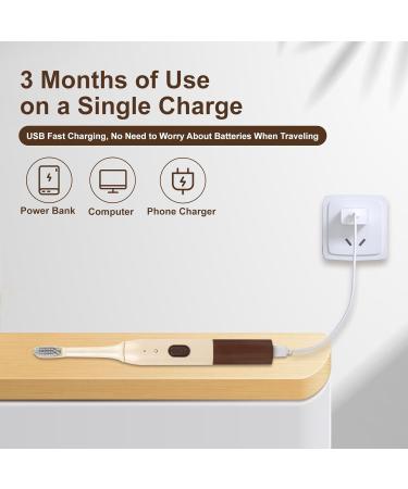 Sonic Electric Toothbrush for Adults - Rechargeable 8 Brush Heads 6 Modes 2-Minute Timer Lasts 90 Days - Beige Brown - Buy Online on GoSupps.com