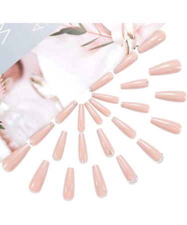 Coffin False Nails Long Fake Nails Nude Crystal Press on Nails Ballerina Acrylic Artificial Stick on Nails 24pcs for Women and Girls 1 count (Pack of 1) Nude - Buy Online on GoSupps.com