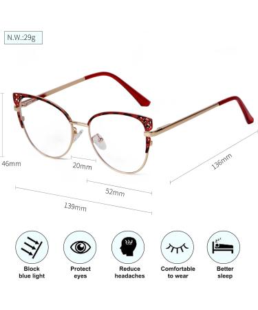 Chic Cat Eye Red Glasses for Women - ADEWU Blue Light Filter Frames | Stylish Fake Glasses Without Prescription - Buy Online on GoSupps.com