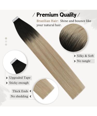 Moresoo 24 Ombre Tape In Hair Extensions - #1B Black, Ash Blonde & Platinum Blonde, 100g, 40PCS - Buy Online on GoSupps.com