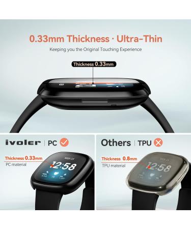 4 Pack iVoler Screen Protector Tempered Glass & Hard PC Bumper Cover for Fitbit Sense/Versa 3 - Full Coverage Protective Case in Black - Buy Online on GoSupps.com