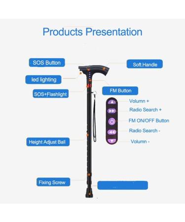 Multi-Function Intelligent Elderly Crutches Walking Cane Stick with LED Light Smart Radio Alarm for Seniors Interesting B - Buy Online on GoSupps.com