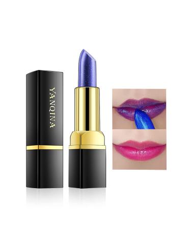 Yeweian Blue Magic Lipstick  Shimmer Color Changing Lipstick(Blue Changed into Pink)  Natural Moisturizing Lip Balm Labiales Magicos Long Lasting Nutritious Lipstick For Women Blue02