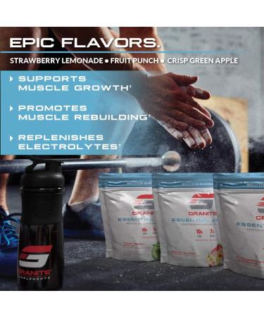 Granite Essential Amino Acids + BCAAs + Electrolytes (Strawberry Lemonade) | 10g EAAs + 7g BCAAs | Muscle Growth Support | Soy, Gluten Free, Vegan | USA Made - Buy Online on GoSupps.com