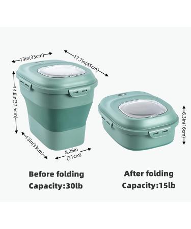 Foldable 30lb Capacity Dog Food Storage Container with Scoop Lid - Airtight Large Plastic Bin for Pet Food, Cat Food, Fish Food, Bird Seed - 50lb Grain and Rice Holder - Green - Buy Online on GoSupps.com