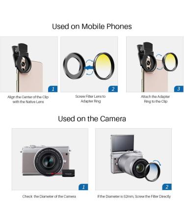 Apexel 52mm Filter Lens Kit for Smartphone Camera Canon Nikon Sony Olympus - Graduated Red Orange Yellow Blue CPL ND32 Star Lens - Buy Online on GoSupps.com