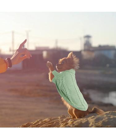Queenmore Small Dog Cable Knit Sweater | Warm Turtleneck Pullover for Chihuahua, Bulldog, Dachshund, Pug, Yorkie - Medium Green - Buy Online on GoSupps.com