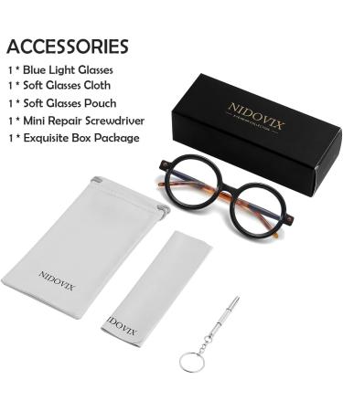NIDOVIX Round Blue Light Glasses for Men & Women - Retro Circle Frame Non-Prescription Eyeglasses - Stylish Computer Glasses in Black/Tortoise - 48mm - Buy Online on GoSupps.com