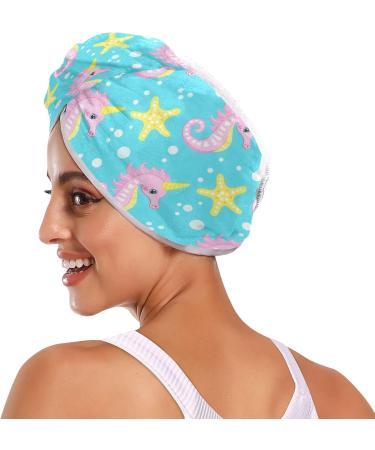 Buy Pink Seahorse Yellow Stars Hair Towel 2 Pack | Super Absorbent Quick Dry Turbans for Women & Girls - Buy Online on GoSupps.com