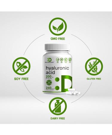Hyaluronic Acid 200mg Capsules - 240 Count | 4 Month Supply, 95%+ Purity, Plant-Based - Supports Joint Health, Bone Strength & Skin Hydration - Buy Online on GoSupps.com