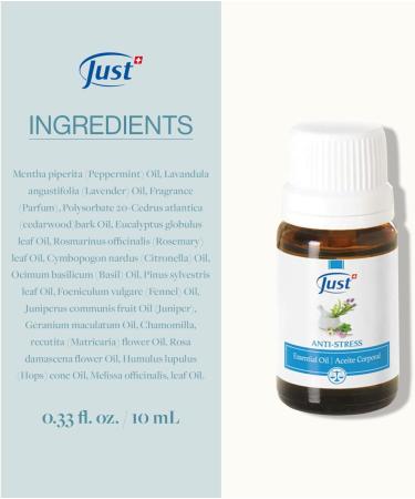 Swiss Just Stress Relief - 10ml Anti-Stress Essential Oil Blend with Basil & Lavender | 15 Natural Oils for Calming & Relaxation - Buy Online on GoSupps.com