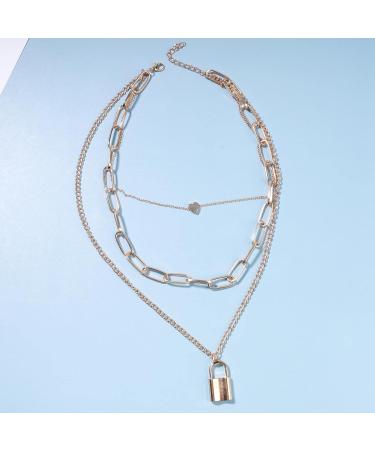 Shop Punk Layered Heart Choker Necklace | Gold Lock Pendant & Chunky Paper Clip Chain | Vintage Statement Jewelry for Women & Girls - Buy Online on GoSupps.com