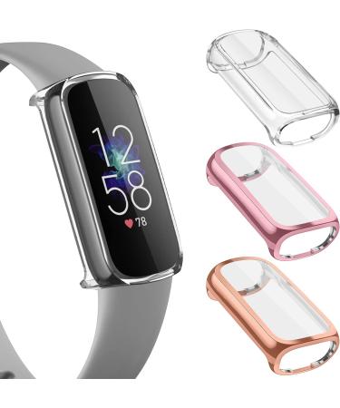 3 Pack Soft Silicone Bands for Fitbit Luxe with Screen Protector Case - Women Small Wine Red, Rose Gold, Shiny Rose Gold - Buy Online on GoSupps.com