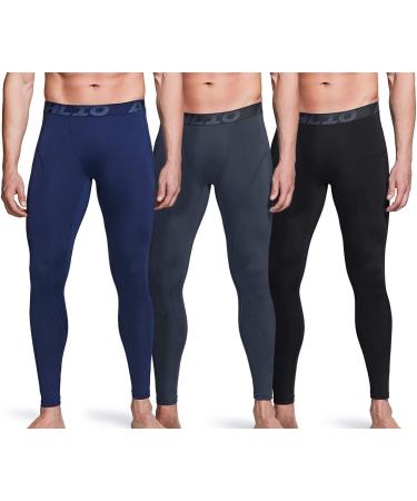 ATHLIO Men's Thermal Compression Pants 3-Pack - Black/Charcoal/Navy Large - Buy Online on GoSupps.com
