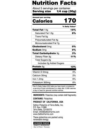 Setton Farms Raw Shelled Pistachios 5 oz - Non-GMO, Gluten Free, Vegan, Kosher - Heart Healthy Snack - Buy Online on GoSupps.com