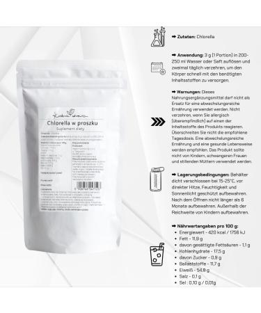  Kuchnia Zdrowia Chlorella powder - 250g per pack - Detoxification - Body cleansing - Natural - No unnecessary additives - Ziplock packaging. - Buy Online on GoSupps.com