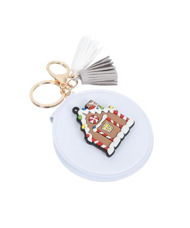 Beavorty 1Pc double mirror travel wallet keychain portable travel mirror Keychain Pendant Makeup Mirror Key Hanging Christmas Keychain carry white pu leather key chain White 8x8cm