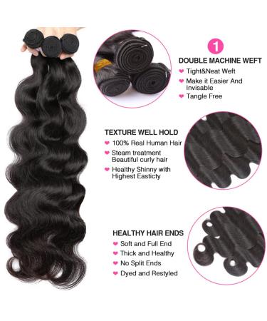 Brazilian Body Wave Human Hair Bundles with 13X4 Frontal Closure - 100% Unprocessed Virgin Hair - Natural Color - 3 Bundles + Free Part Closure - 12 14 16 + 10 - Buy Online on GoSupps.com