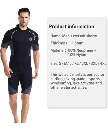 Wetsuit Shorty for Men 1.5mm Neoprene Back Zip Spring Suit | Diving, Surfing, Snorkeling | Black-Gray | XX-Large - Buy Online on GoSupps.com
