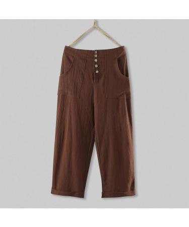 Gufesf Women's Plus Size Linen Capris Pants Coffee - Small | Wide Leg Summer Crop Pants with Pockets - Buy Online on GoSupps.com