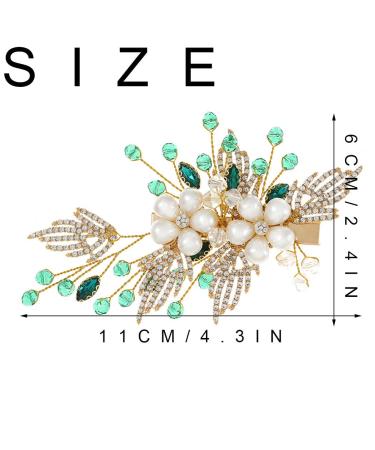 Green Beads Wedding Hair Clips | Gold Pearl Flowers Bride Barrettes - Buy Online on GoSupps.com