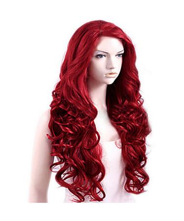 Long Red Wavy Synthetic Wig for Women - 70s 80s 50s Cosplay Hair - International Shipping Available - Buy Online on GoSupps.com