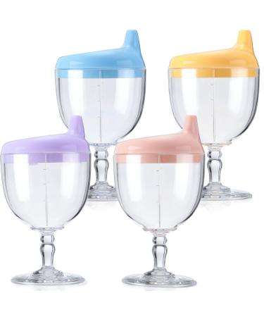 4 Pcs Wine Sippy Cup Goblet Plastic Wine Glass Sippy Cup Beverage Mug with Lid Milk Bottles for Toddlers over 8 Months for Baby Kids Birthday Christmas Party Celebration  Blue  Pink  Yellow  Purple