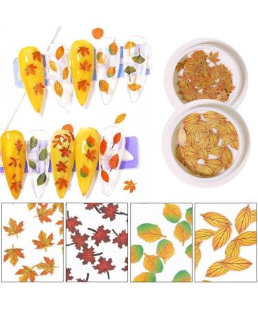 12 Boxes DIY Manicure Wood Pulp Flakes Simulation Leaf Autumn Nail Art Sequins Holographic Maple Leaves Nail Paillettes - Buy Online on GoSupps.com
