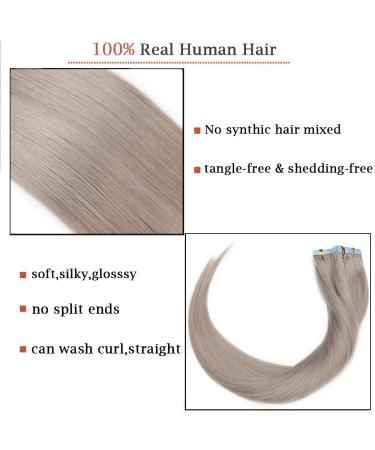 SEGO Tape Extensions - 20 Wefts 30g 100% Remy Real Hair Adhesive Hairpieces - Grey (22/55cm) - Premium Quality Hair Extensions for Effortless Style - Buy Online on GoSupps.com