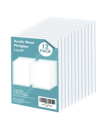 Egofine Plexiglass Sheets Acrylic Sheets 12 Pack of 11x14 0.04 Thick Clear Plastic Cast Transparent Plexi Glass for Crafting Projects Replacement Picture Frame Glass DIY Display Easy to Cut 11x14" 12