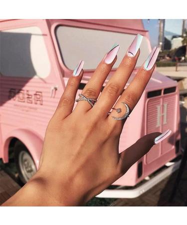 Kxamelie Long Press On Nails - 24PCs Abstract Designs Square Acrylic Nails for Women Thick Coffin Stick-On Nail Art Decoration - Buy Online on GoSupps.com