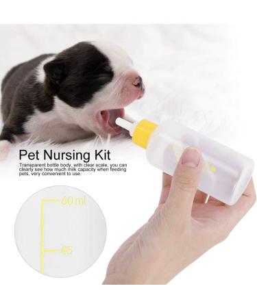 Durable 60ml Pet Milk Bottle for Puppies & Kittens | Breeding Bottle with Nipple Brush Set - Yellow - Buy Online on GoSupps.com