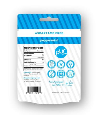PUR Peppermint Sugar-Free Mints with Xylitol, Aspartame-Free, Gluten-Free, Vegan & Keto Friendly - 50 Pieces - Buy Online on GoSupps.com