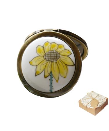 ROSEWARD High End Sunflower Compact Mirror for Purses Hand Painted 1 X /2 X Magnifying Copper Round Hand Mirror Unique Gifts for Women Handheld Travel Makeup Mirror