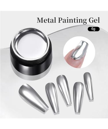 Metallic Gel Nail Polish Silver Gel Nail Polish Mirror Nails Finish Metal Painting Gel Super Glossy Soak off UV/LED Nail Gel 3D Metal Mirror Effect - Buy Online on GoSupps.com